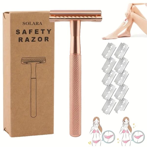 Safety Razor with Brass Weighted Handle and 10 Double Edge Safety pink color